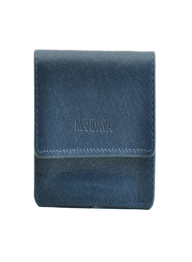 MANDAVA Safiano Genuine Leather Dark Blue Unisex Card Holder - Image 1